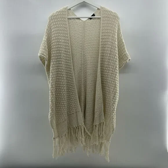 Torrid Sz 1X Cardigan Sweater Open Front Open Knit Fringe Oversized Boho Beige - Picture 2 of 10
